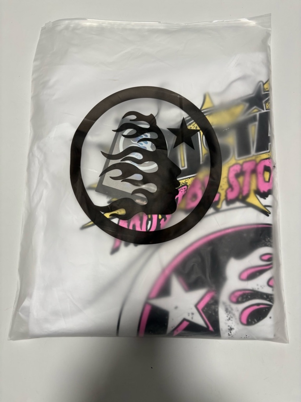 White Short Sleeve Graphic Tee with Pink & Black Design